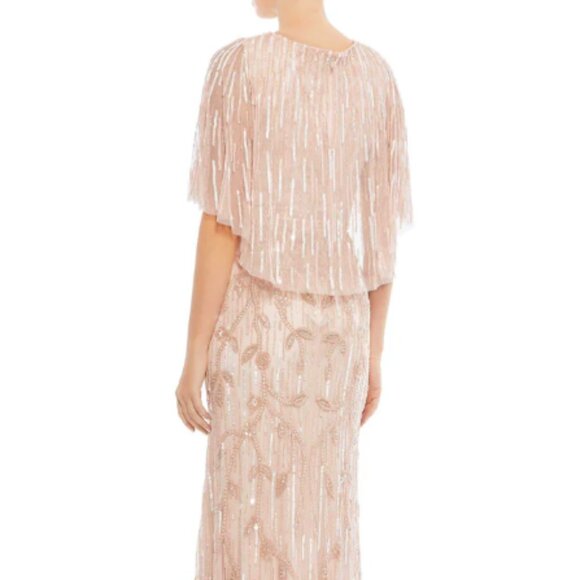 MAC DUGGAL 9064 EMBELLISHED CAPE SLEEVE TRUMPET BLUSH GOWN sz 6 - Picture 3 of 5